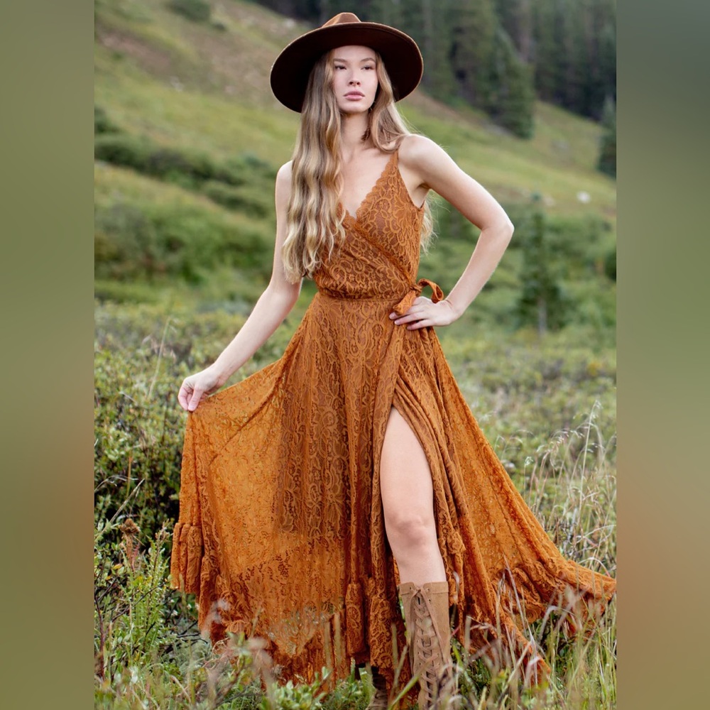Joyfolie Rust Lace Maxi Dress